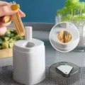 Press-type automatic pop-up toothpick dispenser, white plastic home storage container box. - Gray