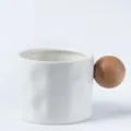 Nordic ceramic coffee mug with unique wooden ball handle, elegant white minimalist cup for home use. - 301-400ml / Off White