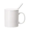 Simple white ceramic coffee mug with lid and spoon for office home daily use and gifts - 301-400ml / Matte White + Lid & Spoon