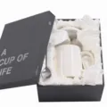 Ceramic coffee mug set in luxury black gift box with white satin and spoon for office. - 301-400ml / Glossy White with Gift Box