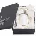 White ceramic coffee mug set with lid, spoon and luxury gift box for office and business - 301-400ml / Matte White with Gift Box