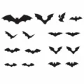 Halloween bat acrylic mirror wall sticker dimension chart detailing various sizes and shapes. - JM900: Bat / Silver