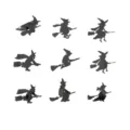 Halloween Witch Acrylic Mirror Wall Sticker, 9 Pcs 3D DIY Removable Home Decor Variant Set - Witch / Black
