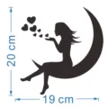 Detail view of the romantic moon girl silhouette wall sticker with dimension markers for decor. - Beauty Moon Style(JM620) / Red