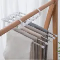 Cintre pantalon multifonction variante, porte-vêtement pliable gain de place pour placard. - Blanc