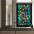 Détail de film pour vitrage effet vitrail avec magnifique motif floral pour la vitre. - BL161