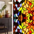 Colorful retro floral stained glass window film, static cling pvc glass sticker for home decor. - BL121