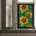 Vue détaillée du film pour fenêtre en verre teinté tournesol coloré dans la salle de bain. - BL162