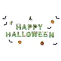 Vue detaillee d'autocollant magnetique Halloween montrant la taille des lettres et elements. - Défaut
