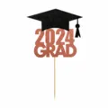 2024 graduation cake topper glitter rose gold grad cap party dessert decorations - 24 Pcs/Set / Rose Gold