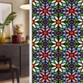 Static cling stained glass window film, colorful floral privacy glass sticker for home decor. - BL125