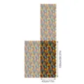 Decoratieve PVC vintage grid glas-in-lood raamfolie met kleurrijk steenpatroon en maatdetails. - SWBL056