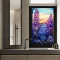 Vue détaillée du film pour vitrage effet vitrail avec motif floral violet pour décoration. - BL167