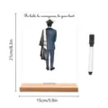 Gedetailleerd overzicht van helder acryl afstudeerbord met houten basis en stift voor bureau. - BT019 - verticaal / Houten Voet + Zwarte Stift