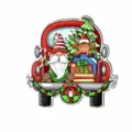 Plaque suspendue de camion de Noël en bois avec gnome et renne pour décoration de porte. - Taille L