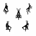 Tableau des tailles de piquet de jardin lapin de Pâques montrant les dimensions cinq silhouettes. - YKL177A+B+C+D+E / Acrylique Noir 3mm