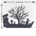 Halloween wooden silhouette table decoration detail showing cemetery scene elements nicely. - MZ825