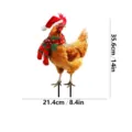 Metal Christmas chicken yard stake with holiday hat and scarf, perfect outdoor garden decor. - JSTY318-Style A