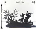 Halloween wooden tabletop silhouette decoration ornament with witch, ghost and tree design. - MZ827