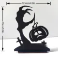 Vista dettagliata della decorazione da scrivania in legno di Halloween con mano di strega e zucca. - MZ816