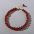 Handgefertigte Perlenkette aus rotem Achat mit goldfarbener Verlängerungskette für Vintage-Stil. - Halskette / 12mm Kugel