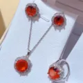 Set di gioielli di lusso con pietre rosse, collana, orecchini e anello aperto scintillante. - Set di 3 pezzi / Rosso