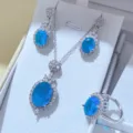 Set di gioielli di lusso con pietre preziose colorate, orecchini, collana e anello. - Set / Blu