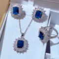 Elegante set di gioielli in zircone con pietra preziosa blu, collana, orecchini e anello. - Set di 3 pezzi / Blu