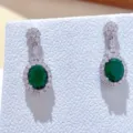 Eleganti orecchini pendenti con pietra preziosa verde e zirconi pavé per donne gioielli - Solo Orecchini / Verde