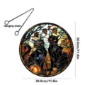 Vista dettagliata della targhetta appendibile in acrilico gatto nero di Halloween. - Con catena in ferro nero da 60 cm + gancio a ventosa / YGTYU516 - taglia L luminoso
