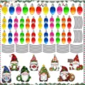 Christmas magnetic reflective light bulb car stickers set with cute gnome and holiday designs. - 48 Bulbs + 36 Wires