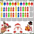 Christmas reflective magnetic light bulb car stickers set with cute snowman and Santa Claus. - 48 Bulbs + 36 Wires