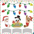 Christmas magnetic reflective sticker detail featuring colorful bulbs, Santa, and cute snowman. - 12 Bulbs + 12 Wires