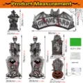 Halloween skeleton tombstone decoration set with bat sign, spider webs and battery lights. - HW075 - With Green Paper, Spider Web and 5m Green Copper Wire Light (Batteries Not Included)