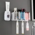 Wandmontierter Zahnbürstenhalter Set mit automatischem Zahnpastaspender und Tassen für Bad. - 3 Becher + weißer Zahnpastaspender