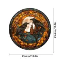 Stained glass raven window sticker detail, showing circular moon and crow pattern design. - SMJD050