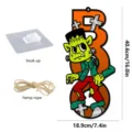 Halloween Holz BOO Hängeschild mit Frankenstein Motiv, Haken und Hanfseil für Party Deko. - MZ850-Große Größe