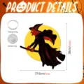 Halloween hanging luminous witch wall sticker detail view showing dimensions and accessories. - YGHA031