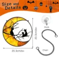 Décoration de fenêtre suspendue lune chat noir Halloween en verre avec chaîne et crochet - JSTY418