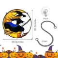 Halloween stained glass witch hanging decoration with chain and hook for home wall window art. - JSTY419