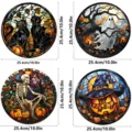 Halloween Buntglas Fensteraufkleber 10 Zoll runder Geist Katze Skelett Kürbis Deko - SMJD058 - 4 Stück