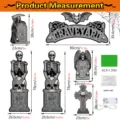 Halloween skeleton tombstone trunk or treat decor set with LED string lights and dimensions. - HW076 - With Green Paper, Spider Web and 5m Green Copper Wire Light (Batteries Not Included)