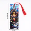 Close-up detail of the transparent acrylic Christmas bookmark featuring stained glass cabin and tassel. - Christmas House(SQTYU006)
