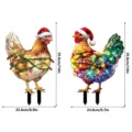 Detail of Christmas chicken yard stakes wearing Santa hats with lights, perfect festive lawn decor. - Style 3 (2-Piece Set)