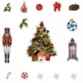 Christmas magnetic sticker size chart showing dimensions of nutcracker, tree and decor items. - Colorful