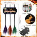 Halloween witch broom parking sign hanging decor wooden board with colorful tulle brooms - MZ961