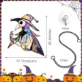 Detailed view of the stained glass plague doctor hanging ornament with hook and chain specs. - JSTY429