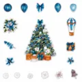 Christmas magnetic sticker set size chart showing dimensions of tree and ornaments for holiday decor. - CT484