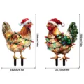 Estaca de jardín de pollo de Navidad decoración de patio con sombrero de Papá Noel. - Accesorio: Guirnalda de luces con caja de pilas (pilas no incluidas) / FGDC003-A+B Conjunto combinado