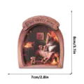 Wooden mouse hole fridge magnet, arched photo frame design with warm family scene, 8x7cm. - MZCT189